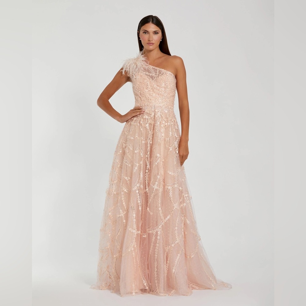 NWT $798 MAC DUGGAL Embellished One Shoulder A Line Gown DRESS MAXI 20389